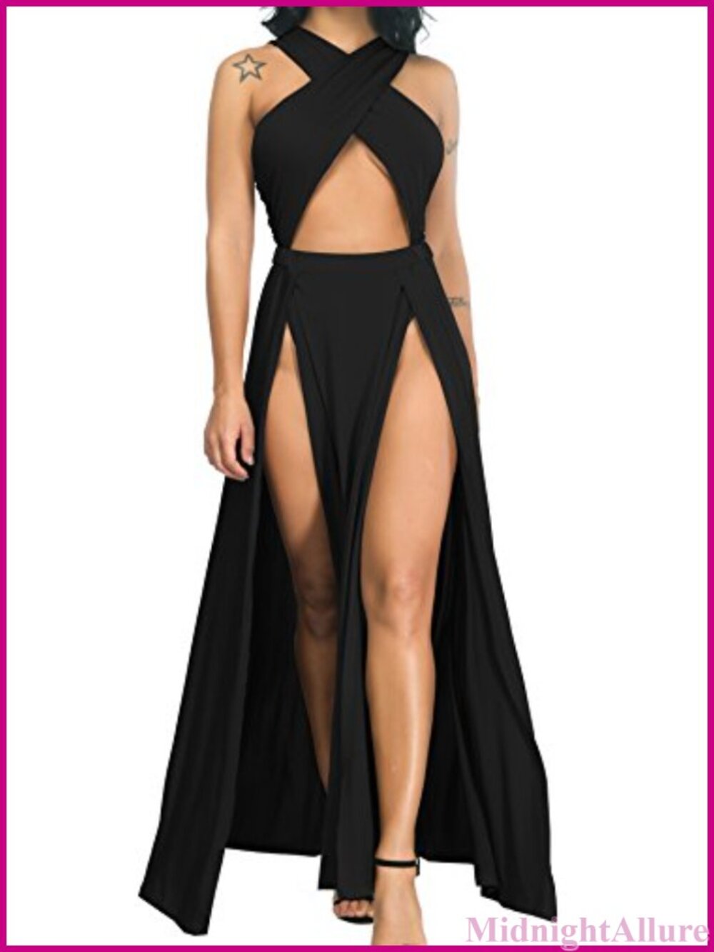 Sexy Halter Wrap Sleeveless Pleated Slit Long Maxi Dress